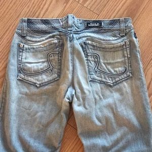 Ladies light wash embroidered denim